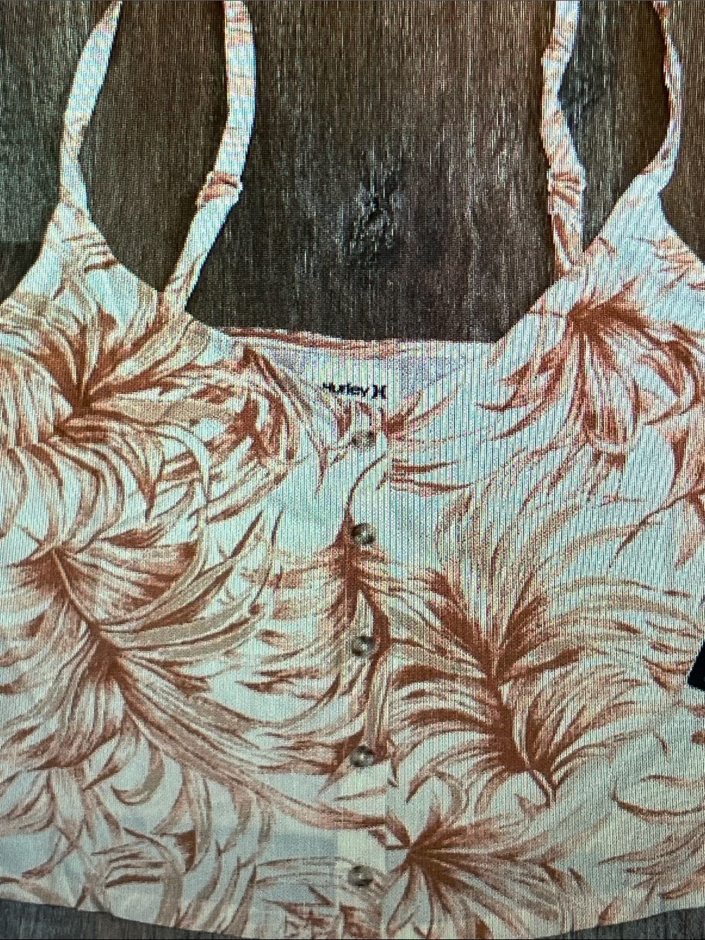 Hurley White and Rust Floral Button-Front Cropped Cami